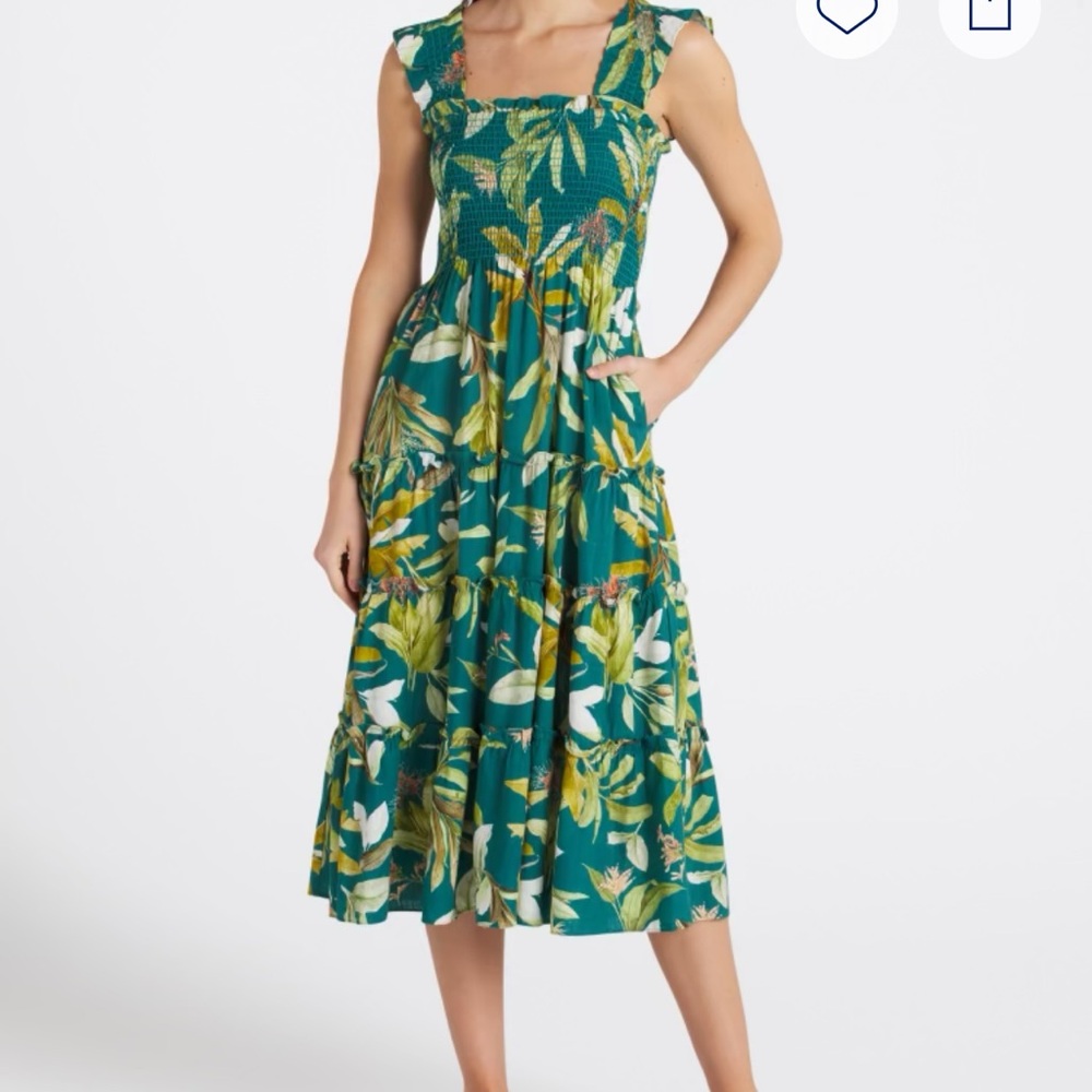 Tropical Green Floral Midi Dress